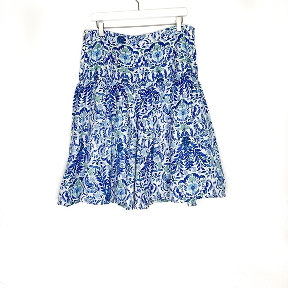 Tory Burch Skirt Kyra Linen and Silk Blend Skirt Blue Floral - Picture 8 of 8